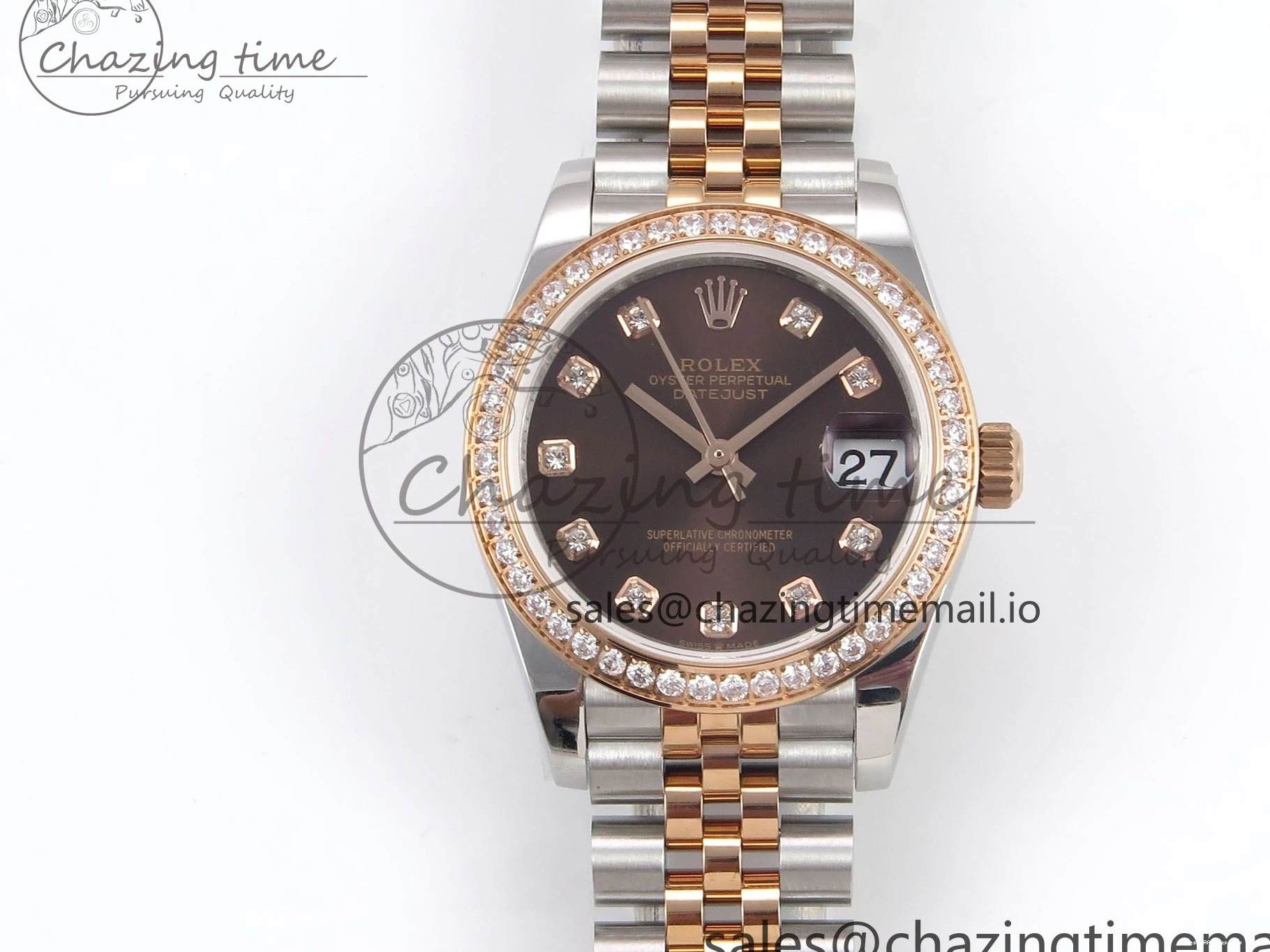 AAA Replica Watches GMF Bracelet SS on Jubilee Dimonds 278381RBR Supportive 1:1 Best 1166 Edition Brown 31 A DateJust Steel 904L RG Dial 0121
